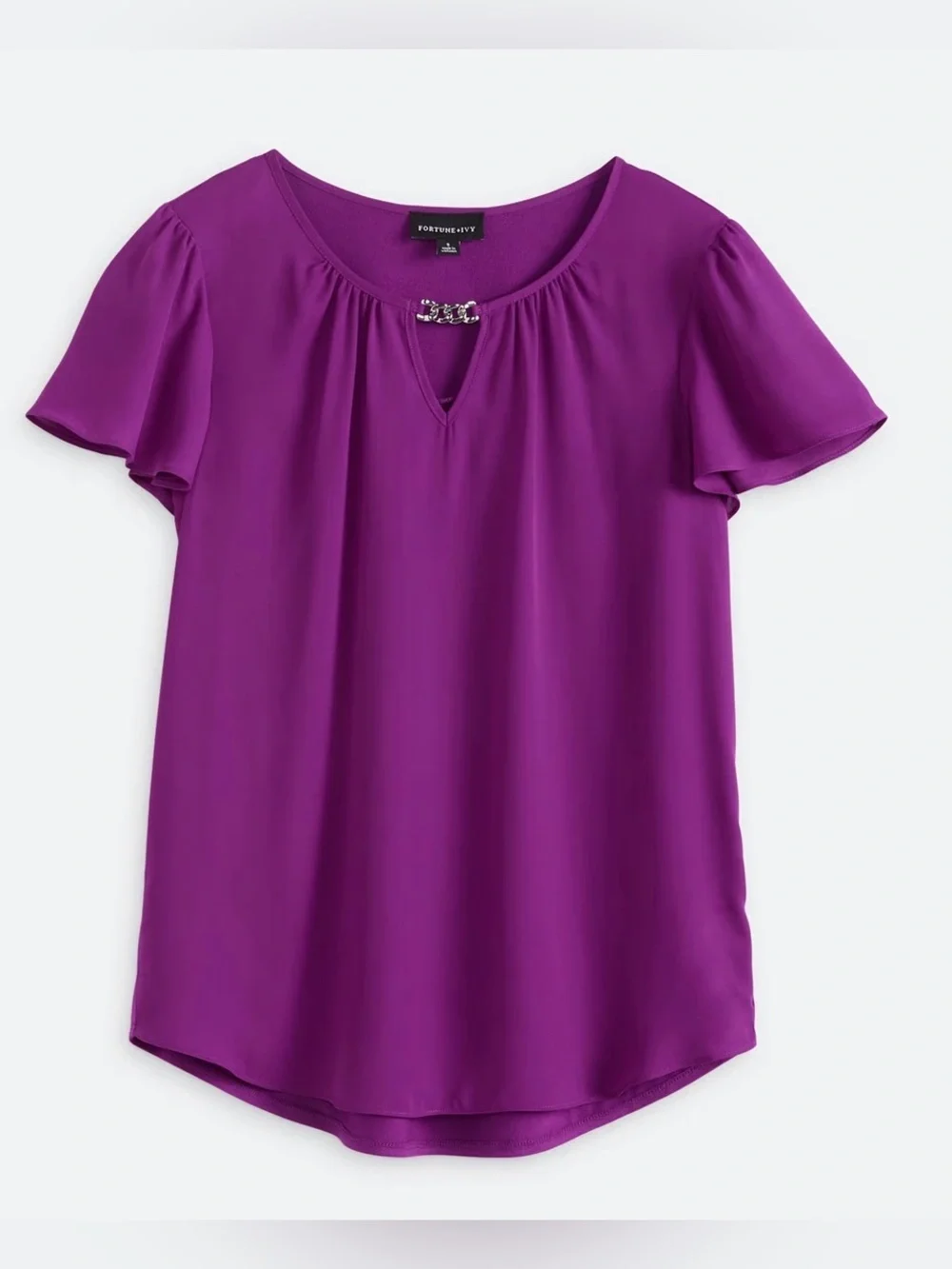 FORTUNE + IVY Wallingford Keyhole Blouse Purple - L - Picture 5 of 12